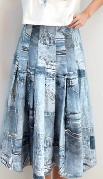 Denim Print Skirt
